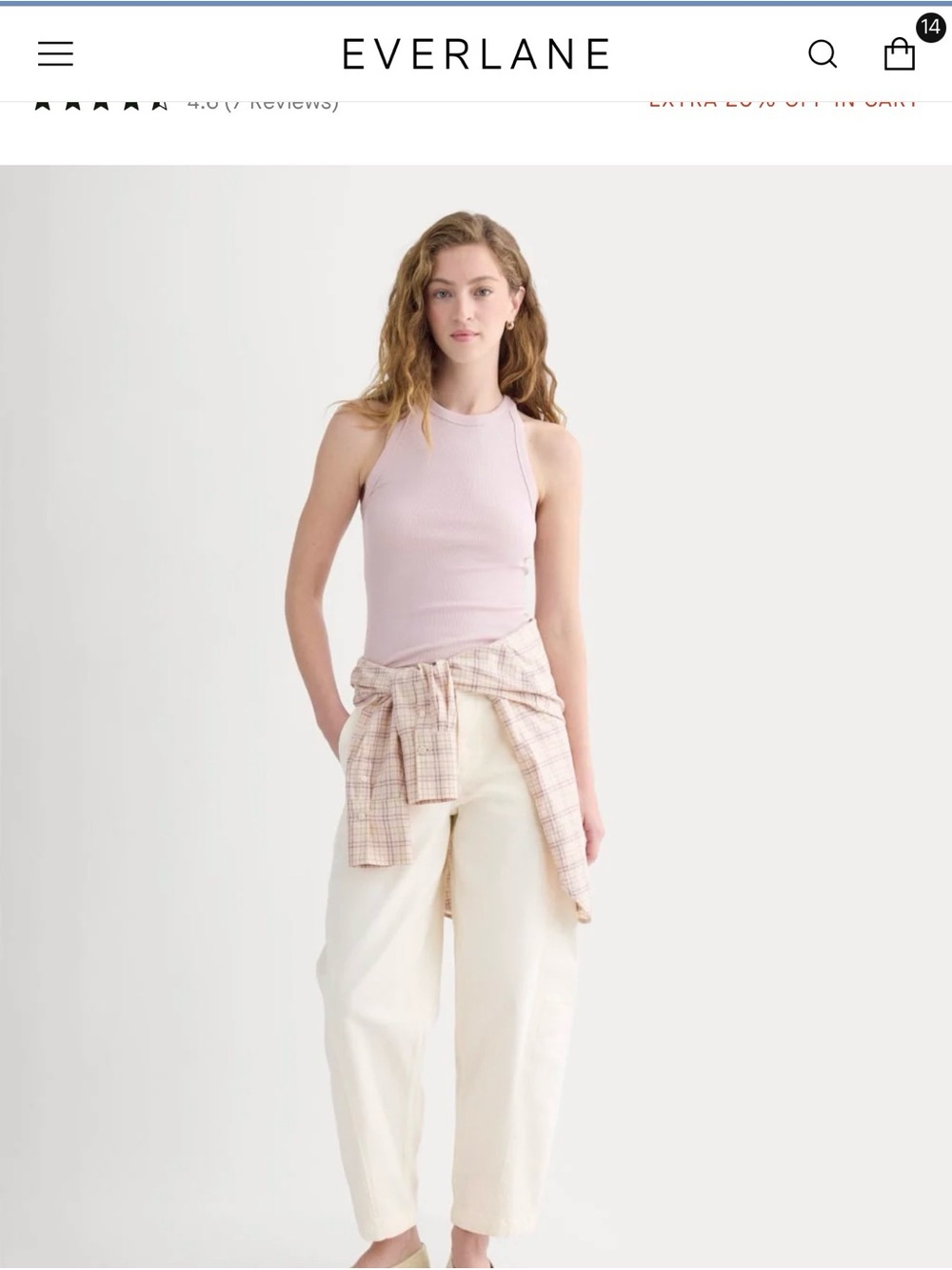 Everlane Supima Cotton- Luxe Rib Racerback Tank - Light Pink-Medium